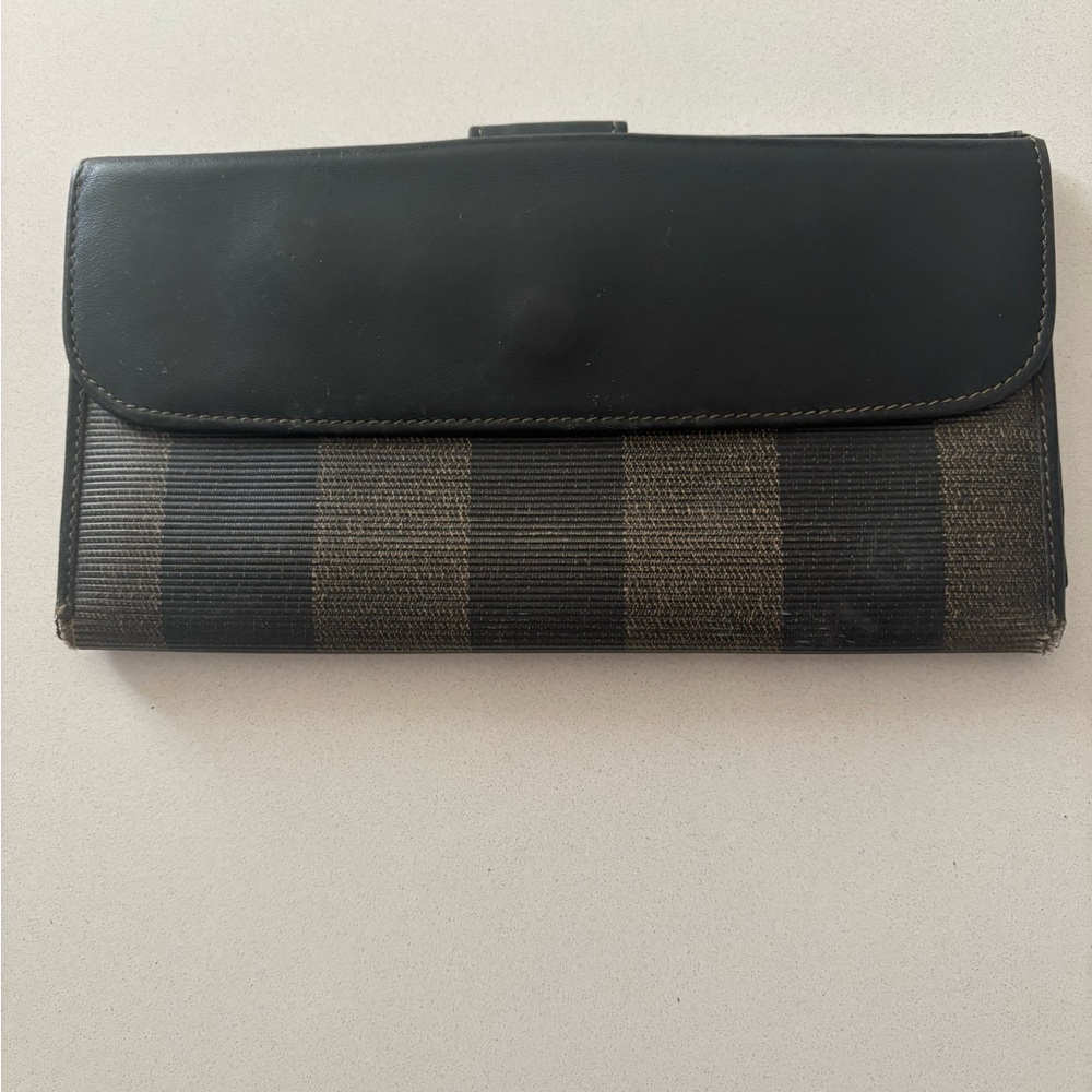 Fendi Pequin Striped Black and Brown Long Wallet
